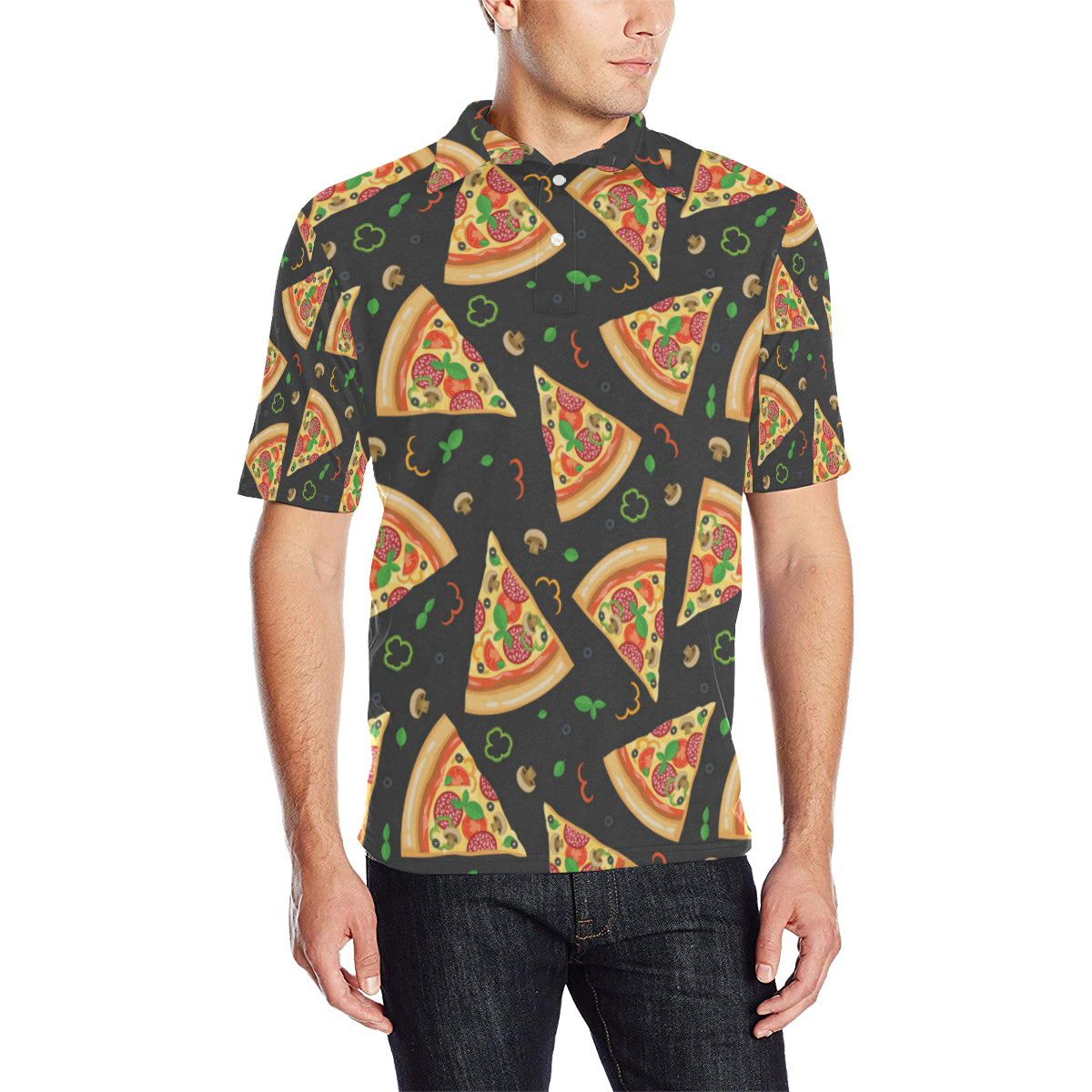 Pizza Pattern Print Design A02 Men Polo Shirt