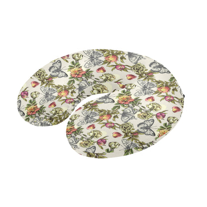 Butterfly Flower Pattern Print Design 06 U-Shaped Travel Neck Pillow