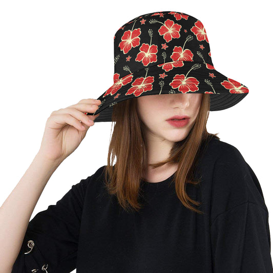 Red Hibiscus Pattern Print Design HB021 Unisex Bucket Hat