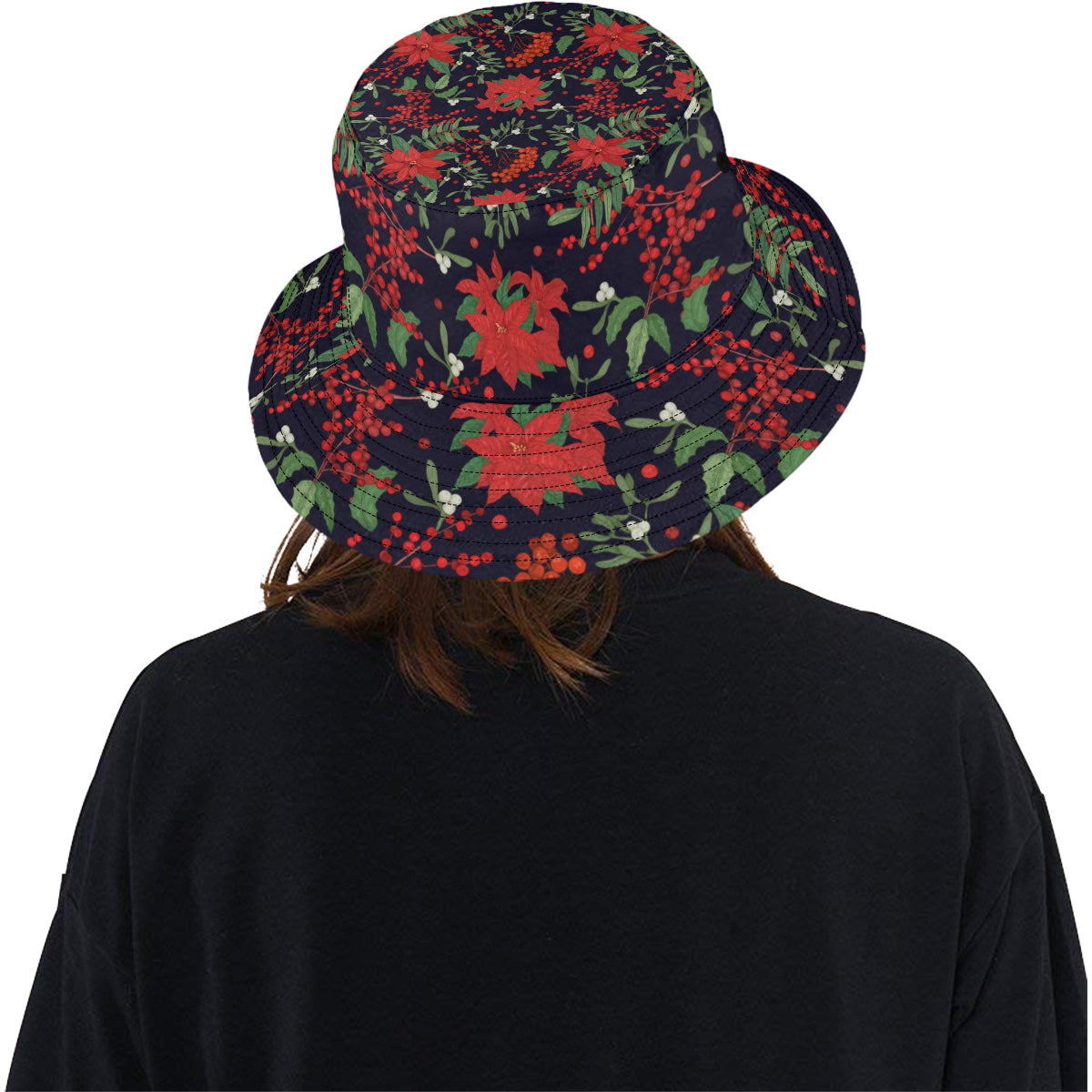 Poinsettia Pattern Print Design POT02 Unisex Bucket Hat