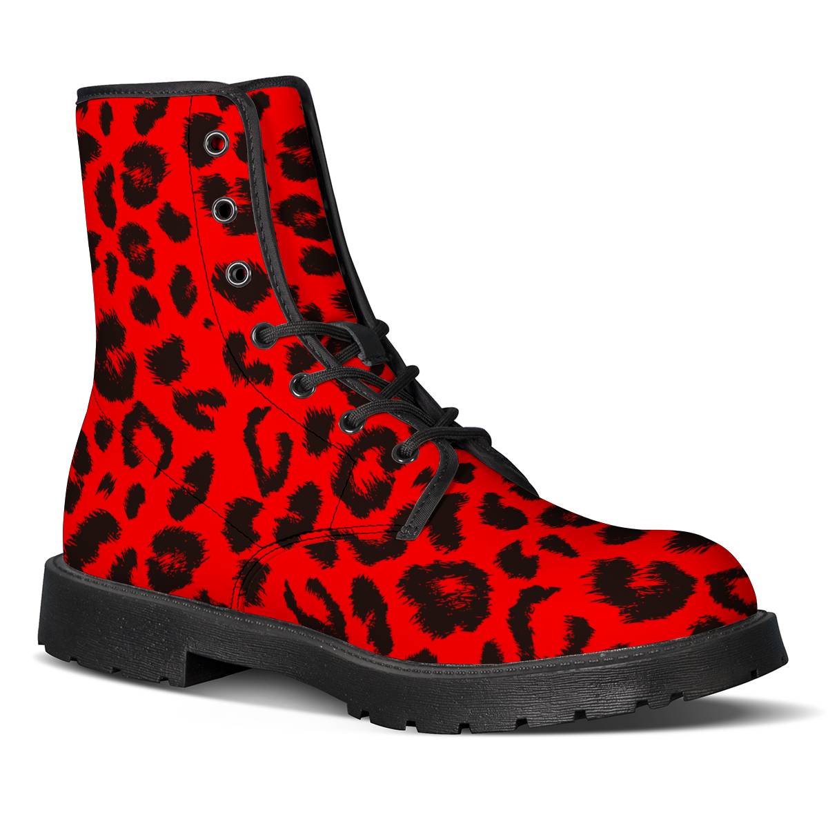Leopard Red Skin Print Women Leather Boots