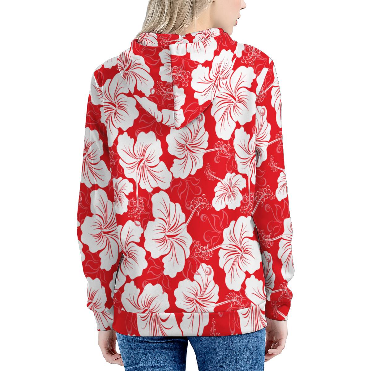 Flower Hawaiian Hibiscus Red Background Print Pullover Hoodie