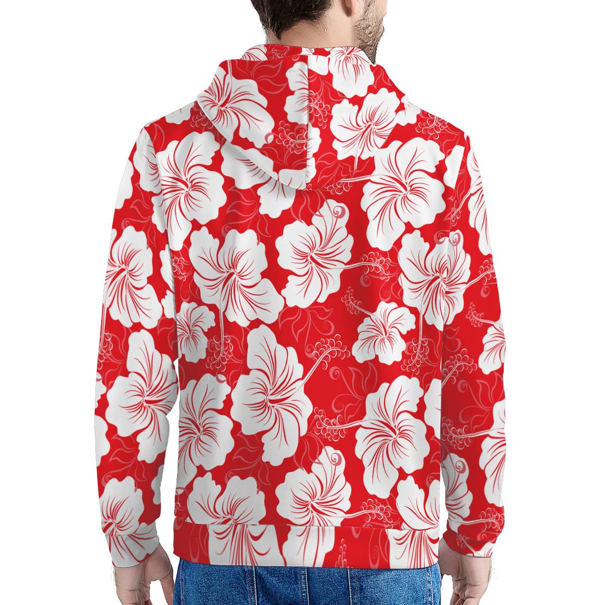 Flower Hawaiian Hibiscus Red Background Print Pullover Hoodie