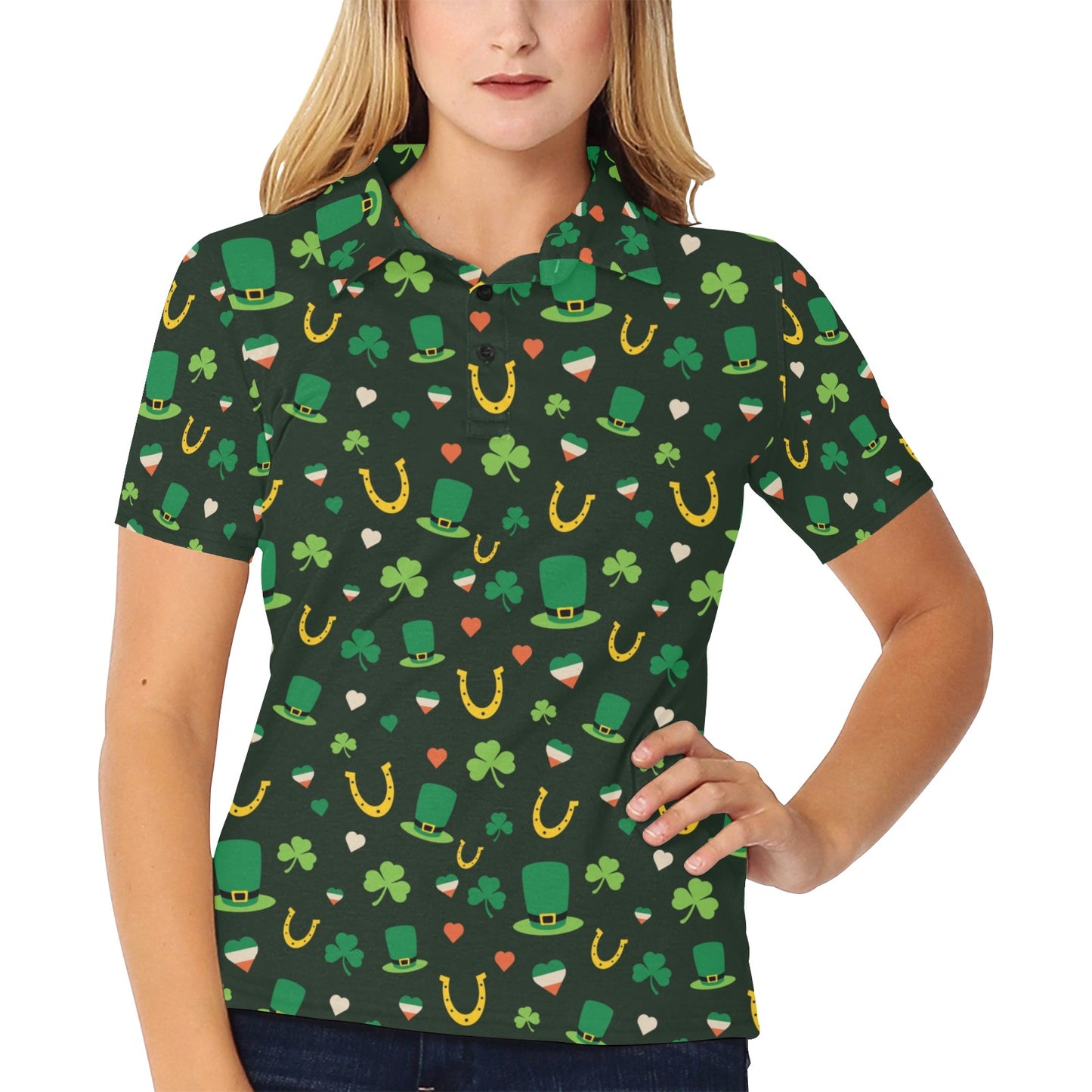 Shamrock Print Design LKS308 Women's Polo Shirt