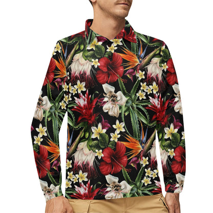 Summer Floral Pattern Print Design SF03 Long Sleeve Polo Shirt For Men's