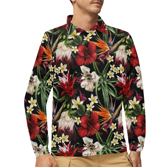 Summer Floral Pattern Print Design SF03 Long Sleeve Polo Shirt For Men's