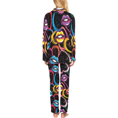 Pop Art Lip Pattern Print Design A03 Women's Long Pajama Set