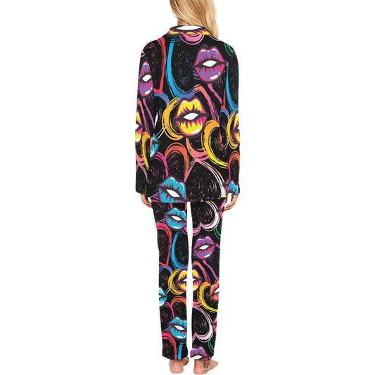 Pop Art Lip Pattern Print Design A03 Women's Long Pajama Set