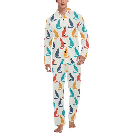 Cat Pattern Print Design 03 Men's Long Pajama Set