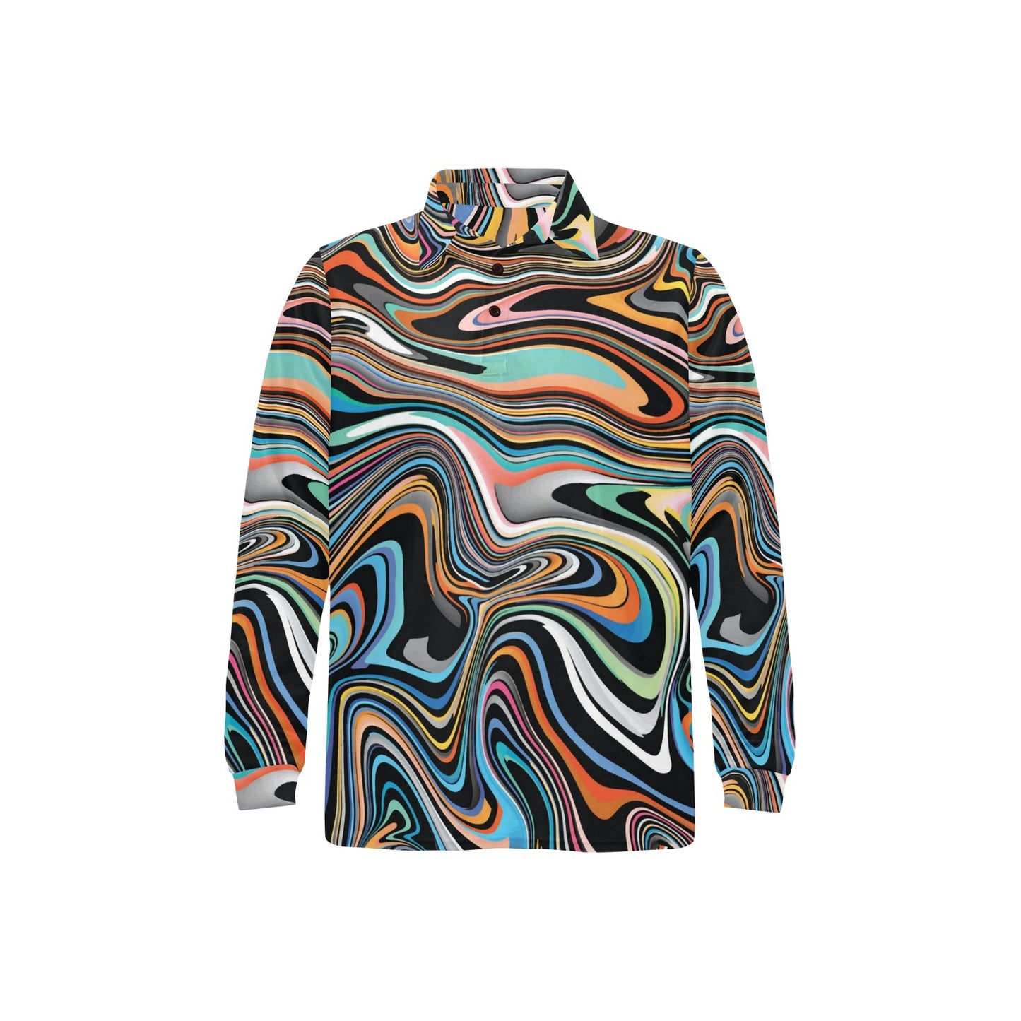 Liquid Pattern Print Design 02 Long Sleeve Polo Shirt For Men's