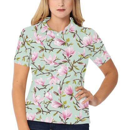 Magnolia Pattern Print Design MAG04 Women's Polo Shirt