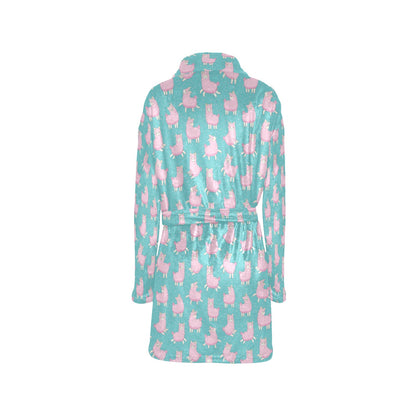 Alpaca Cartoon Design Themed Print Women's Fleece Robe