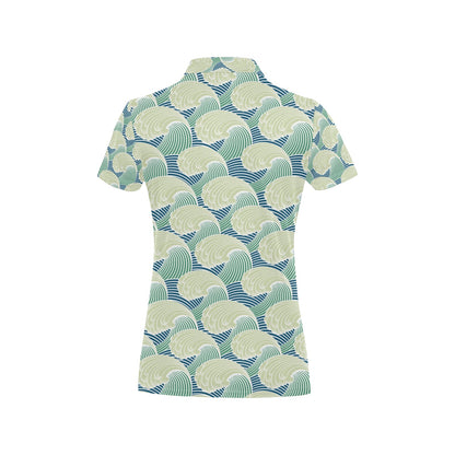 Wave Japan Style Print Design LKS302 Women's Polo Shirt