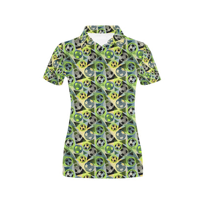Soccer Ball Themed Print Pattern Women's Polo Shirt