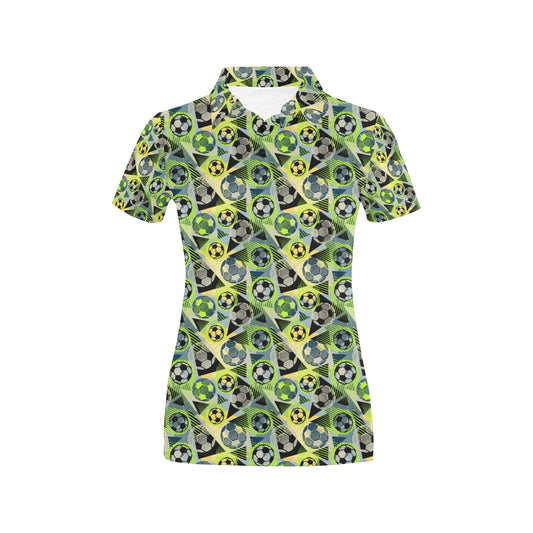 Soccer Ball Themed Print Pattern Women's Polo Shirt