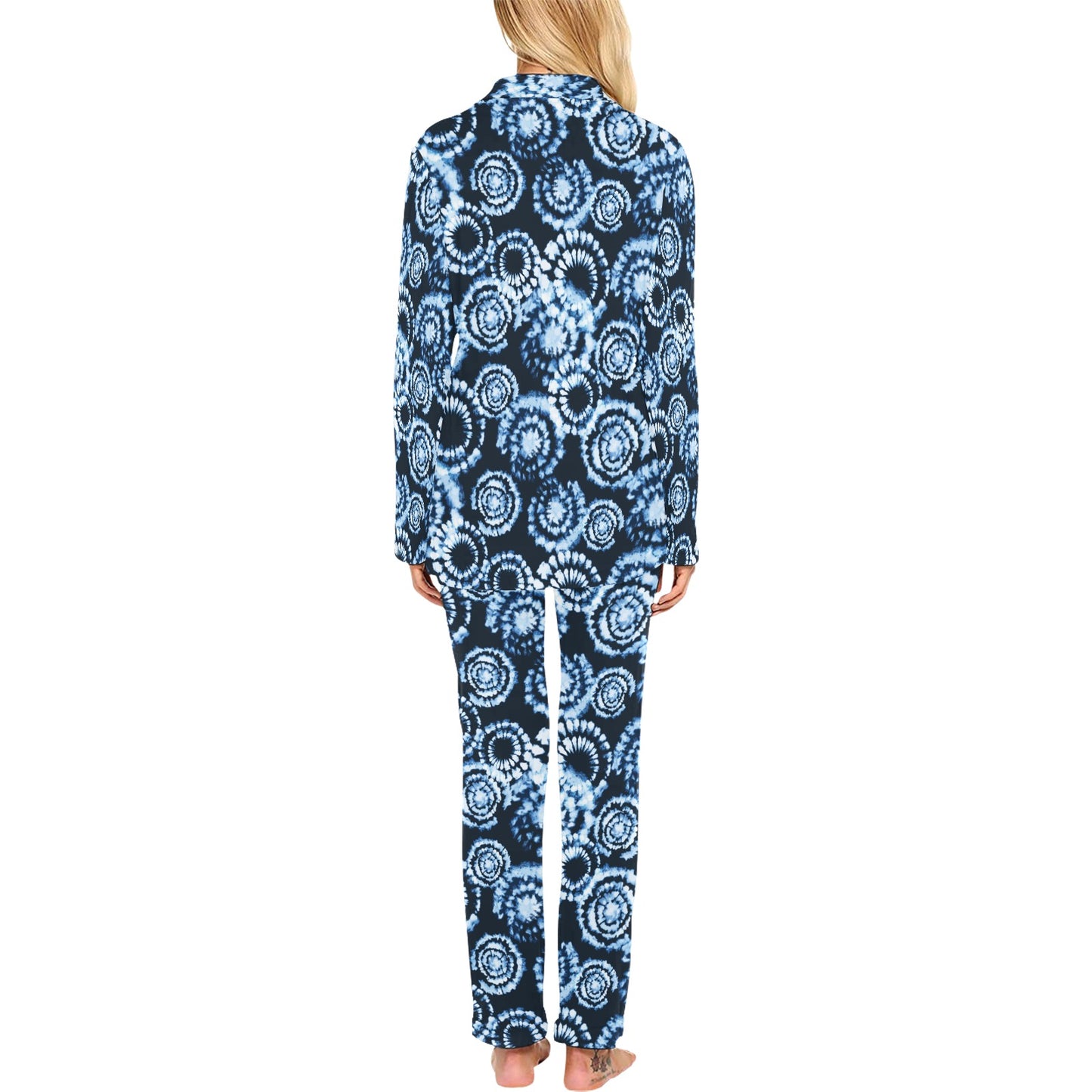 Tie Dye Dark Blue Print Design LKS306 Women's Long Pajama Set