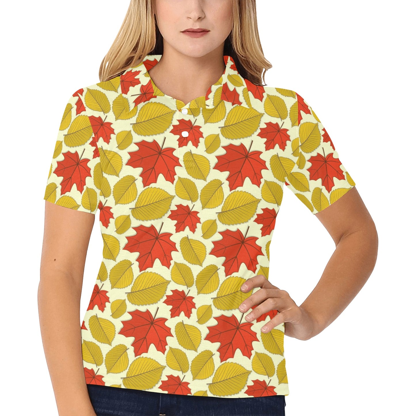 Elm Maple Leave Print Pattern Women's Polo Shirt