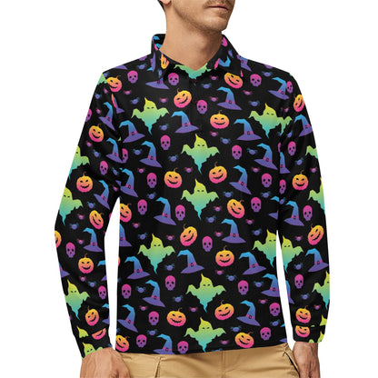 Halloween Print Design LKS404 Long Sleeve Polo Shirt For Men's