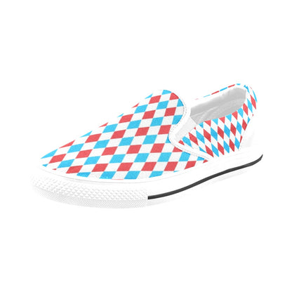 Harlequin Print Design LKS402 White Slip Ons Canvas Women's Shoes