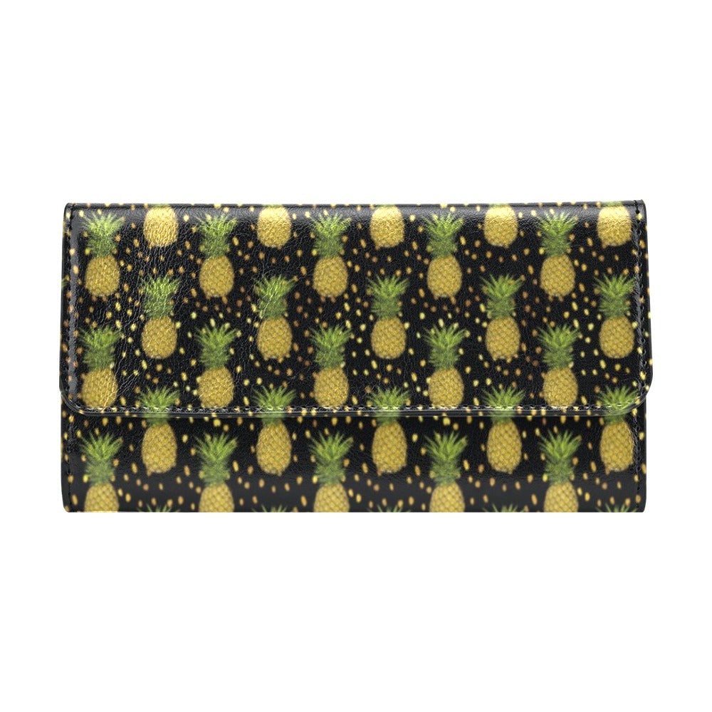 Pineapple Gold Dot Themed Print Women's Trifold Wallet