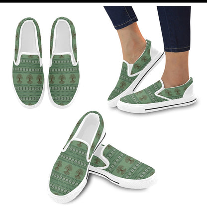 Tree Of Life Knit Style Print Design LKS301 White Slip Ons Canvas Women's Shoes