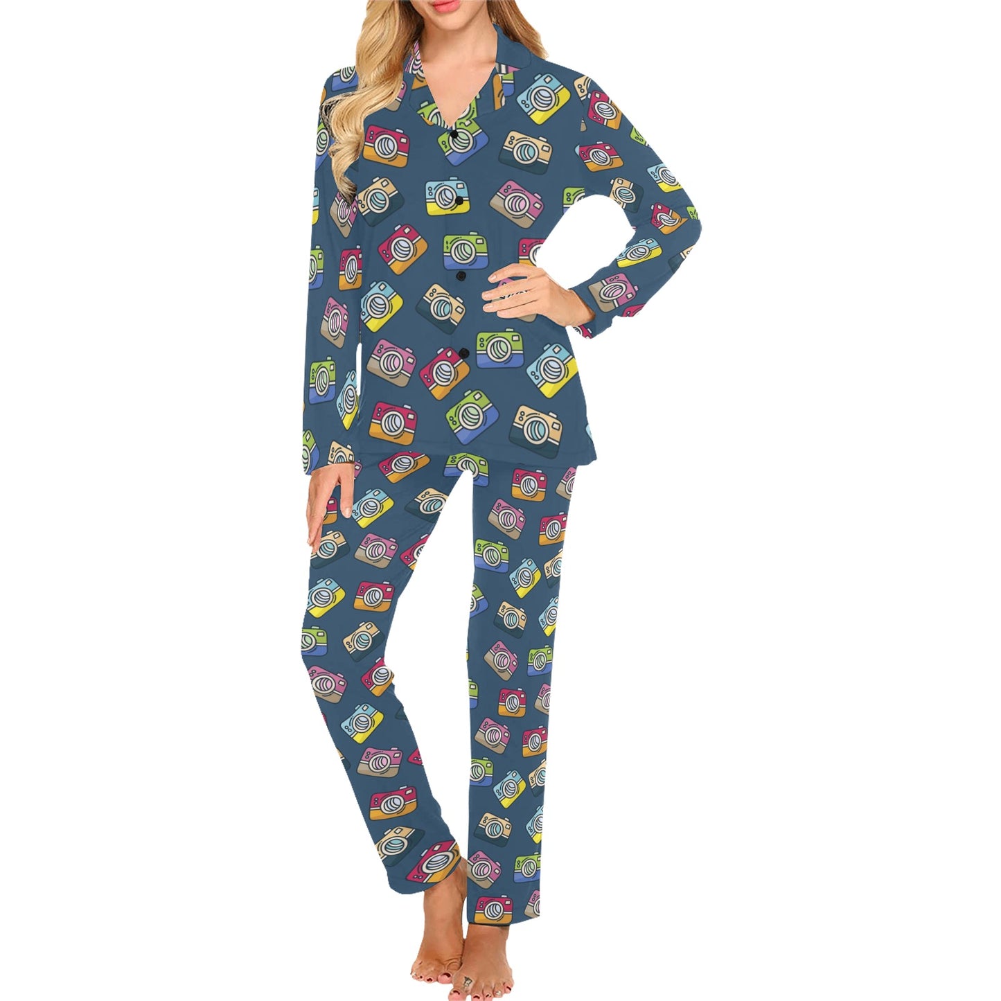 Camera Pattern Print Design 03 Women's Long Pajama Set