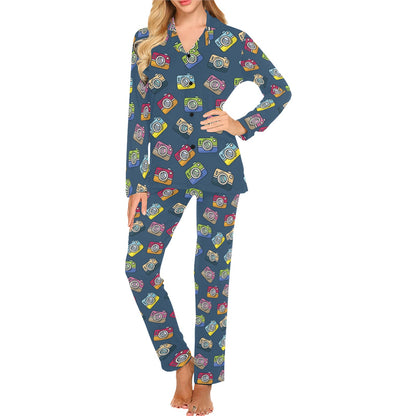 Camera Pattern Print Design 03 Women's Long Pajama Set