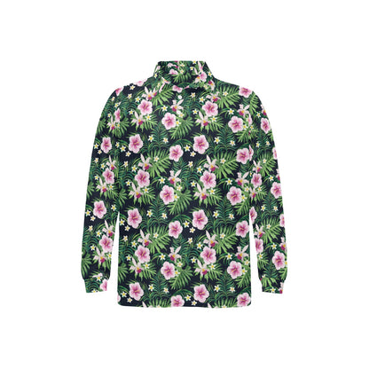 Hibiscus Tropical Print Design LKS309 Long Sleeve Polo Shirt For Men's