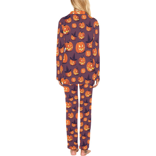 Halloween Pumpkin Pattern Print Design 03 Women's Long Pajama Set