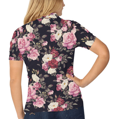 Rose Pattern Women's Polo Shirt
