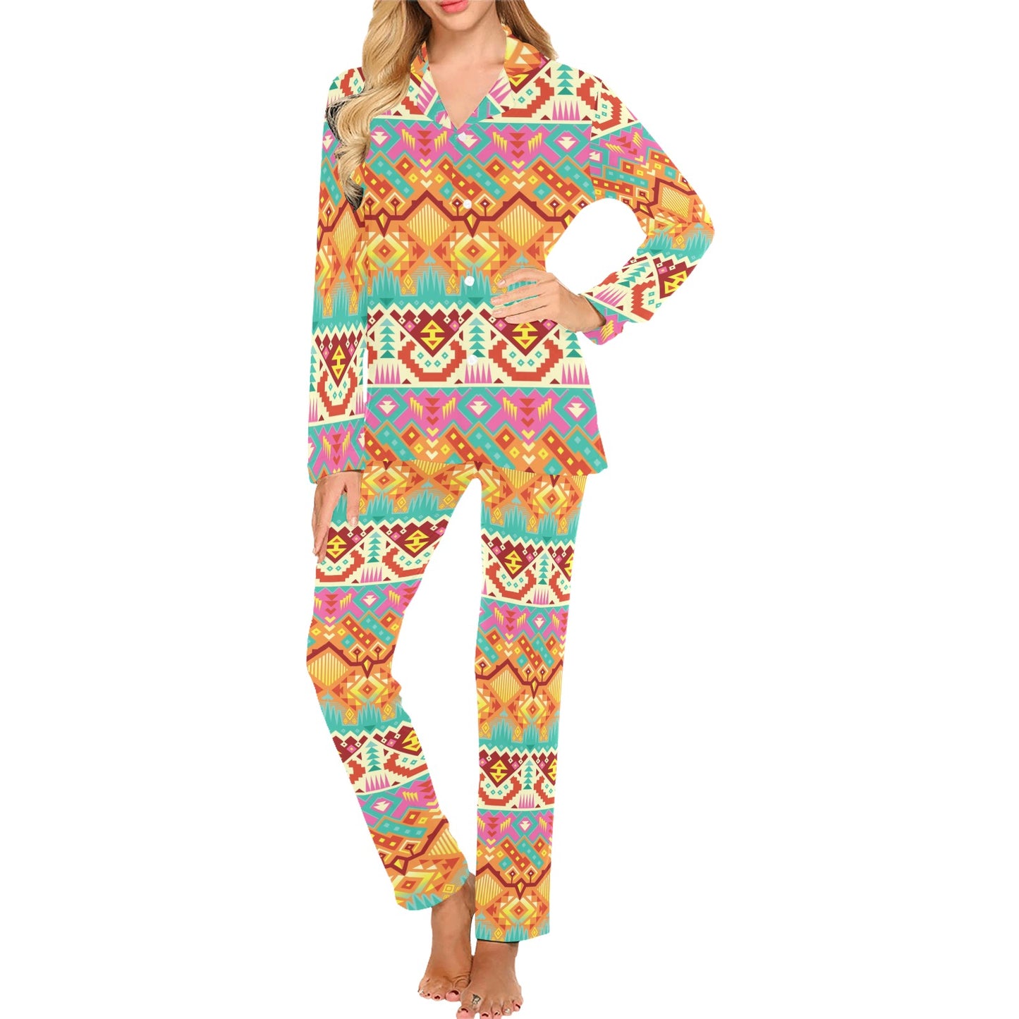Aztec Pattern Print Design 03 Women's Long Pajama Set