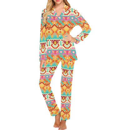 Aztec Pattern Print Design 03 Women's Long Pajama Set