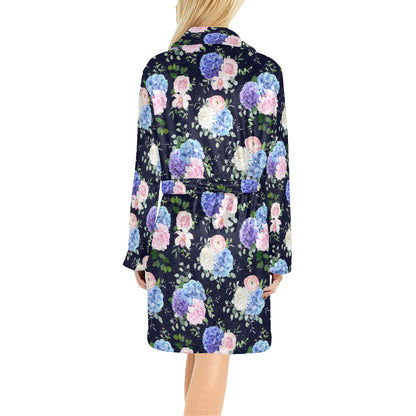 Hydrangea Pattern Print Design HD01 Women's Fleece Robe