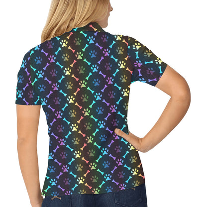 Paw Rainbow Pattern Print Design A01 Women's Polo Shirt
