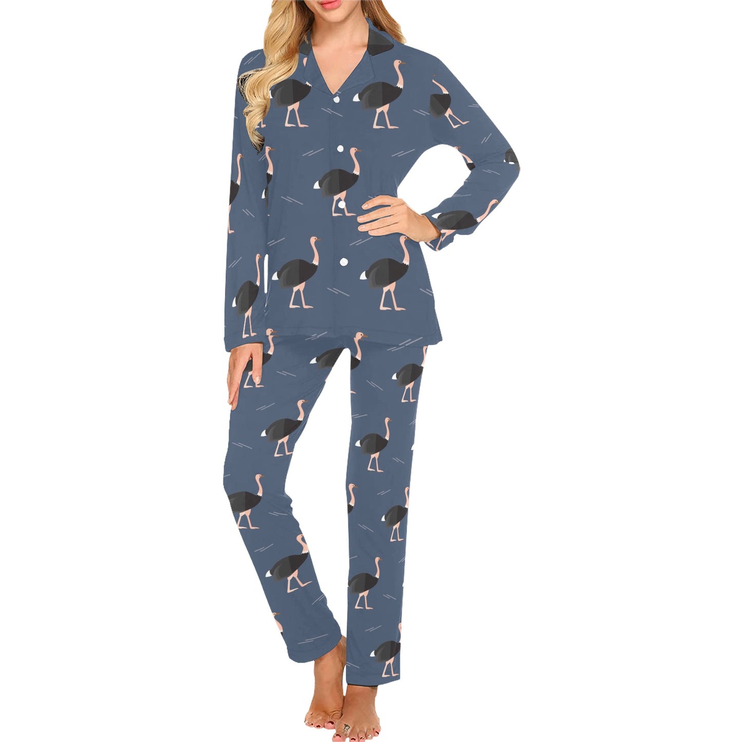 Ostrich Pattern Print Design 04 Women's Long Pajama Set