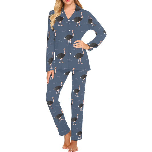 Ostrich Pattern Print Design 04 Women's Long Pajama Set