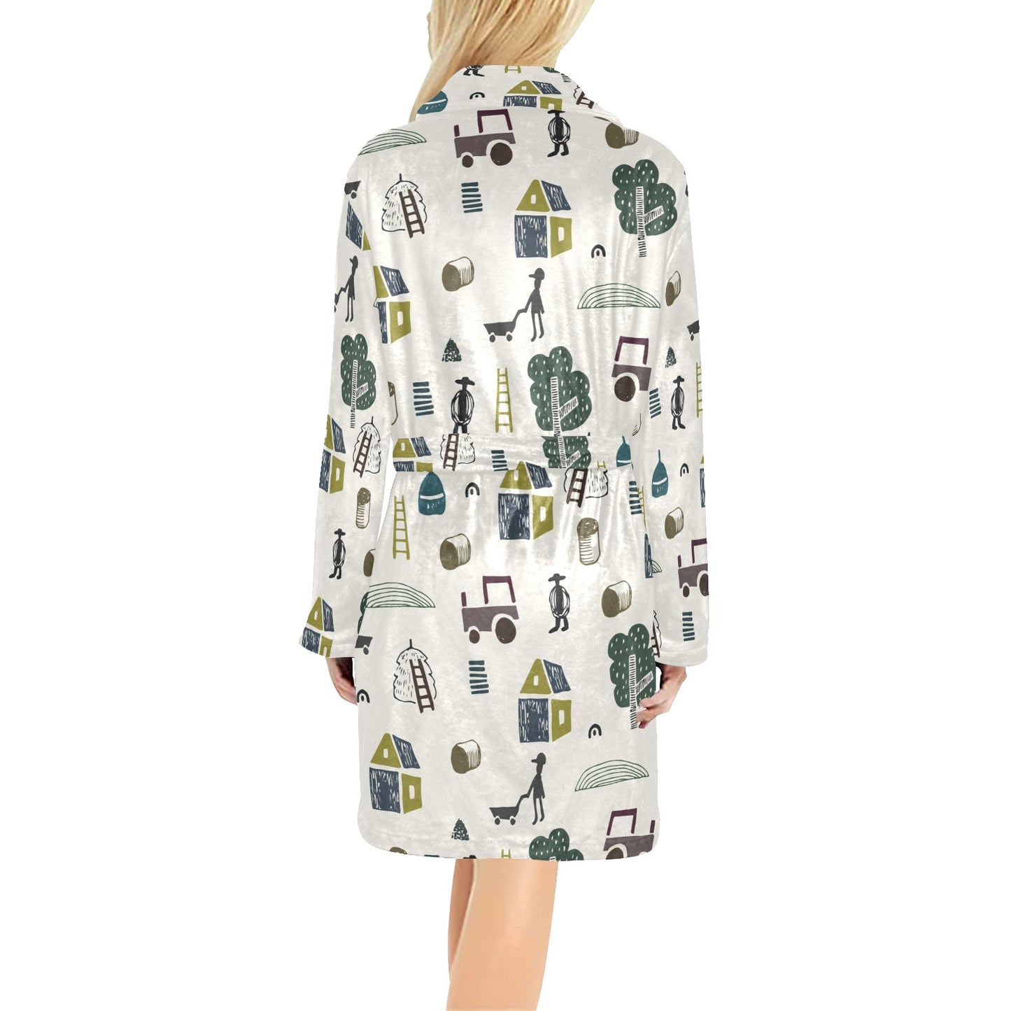 Agricultural Farm Print Design 01 Women's Fleece Robe
