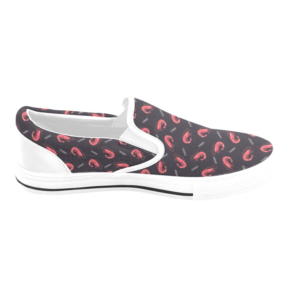 Shrimp Print Design LKS302 White Slip Ons Canvas Women's Shoes