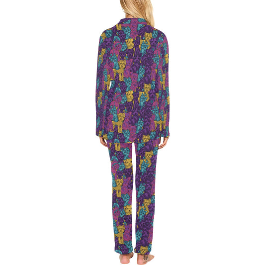 Yorkshire Terriers Print Design LKS3010 Women's Long Pajama Set