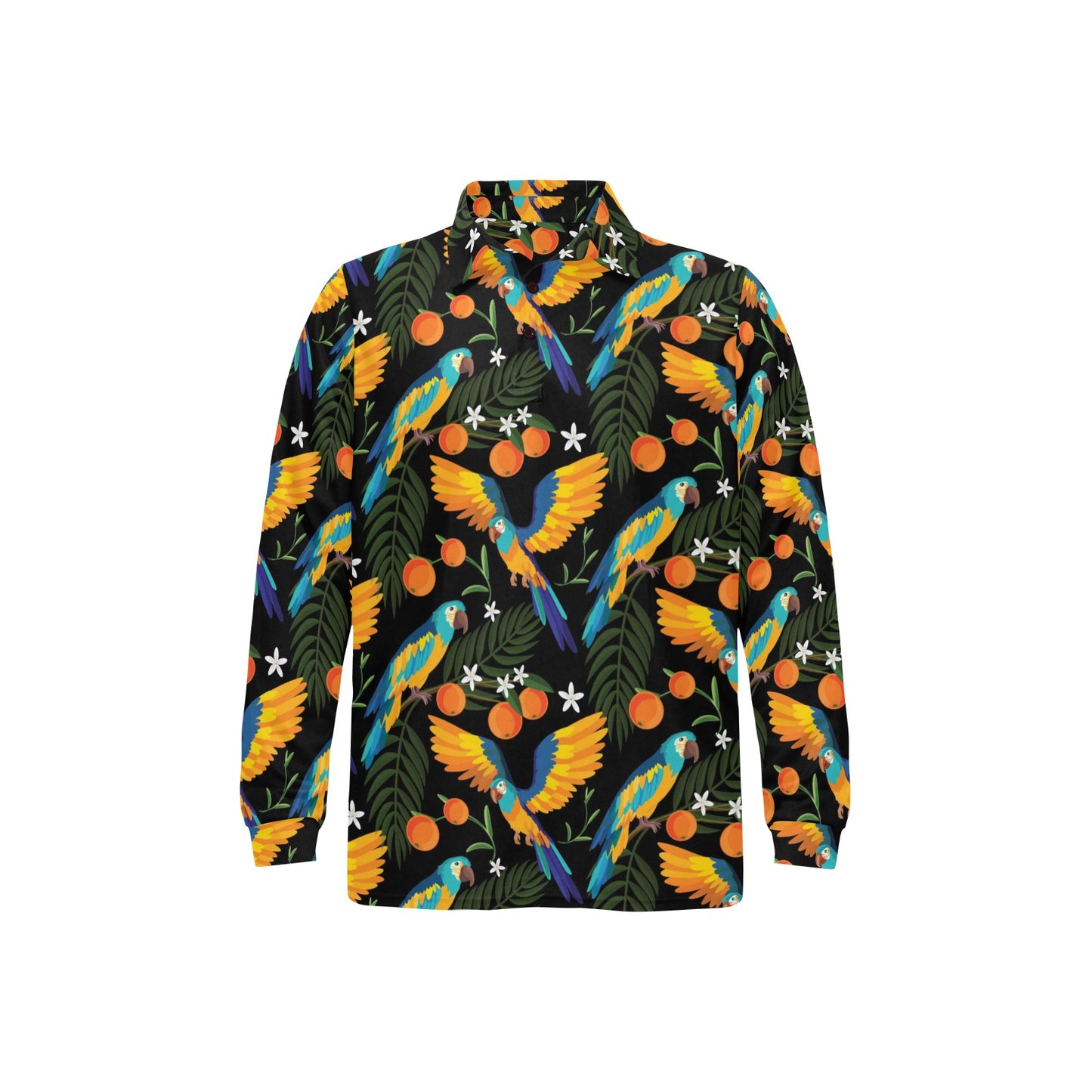 Macaw Pattern Print Design 03 Long Sleeve Polo Shirt For Men's