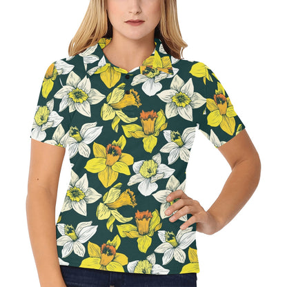 Daffodils Pattern Print Design DF02 Women's Polo Shirt