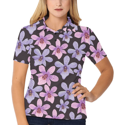Orchid Pattern Print Design OR08 Women's Polo Shirt