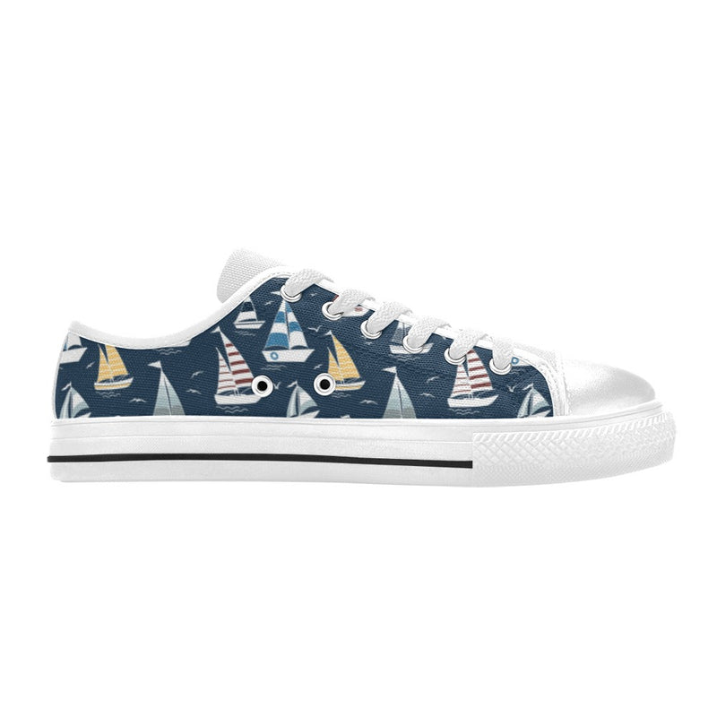 Sailboat Print Design LKS306 Women's White Low Top Shoes