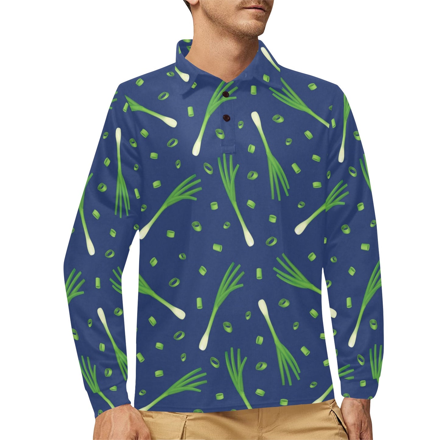 Leek Pattern Print Design 02 Long Sleeve Polo Shirt For Men's