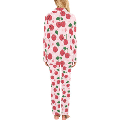 Cherry Pattern Print Design CH02 Women's Long Pajama Set
