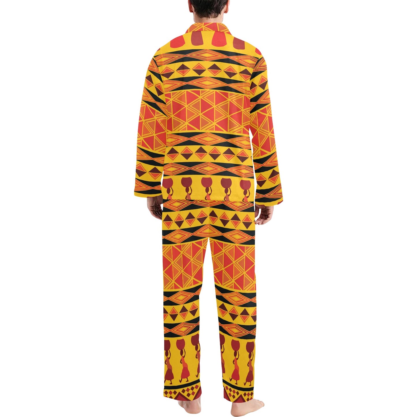 African Pattern Print Design 01 Men's Long Pajama Set