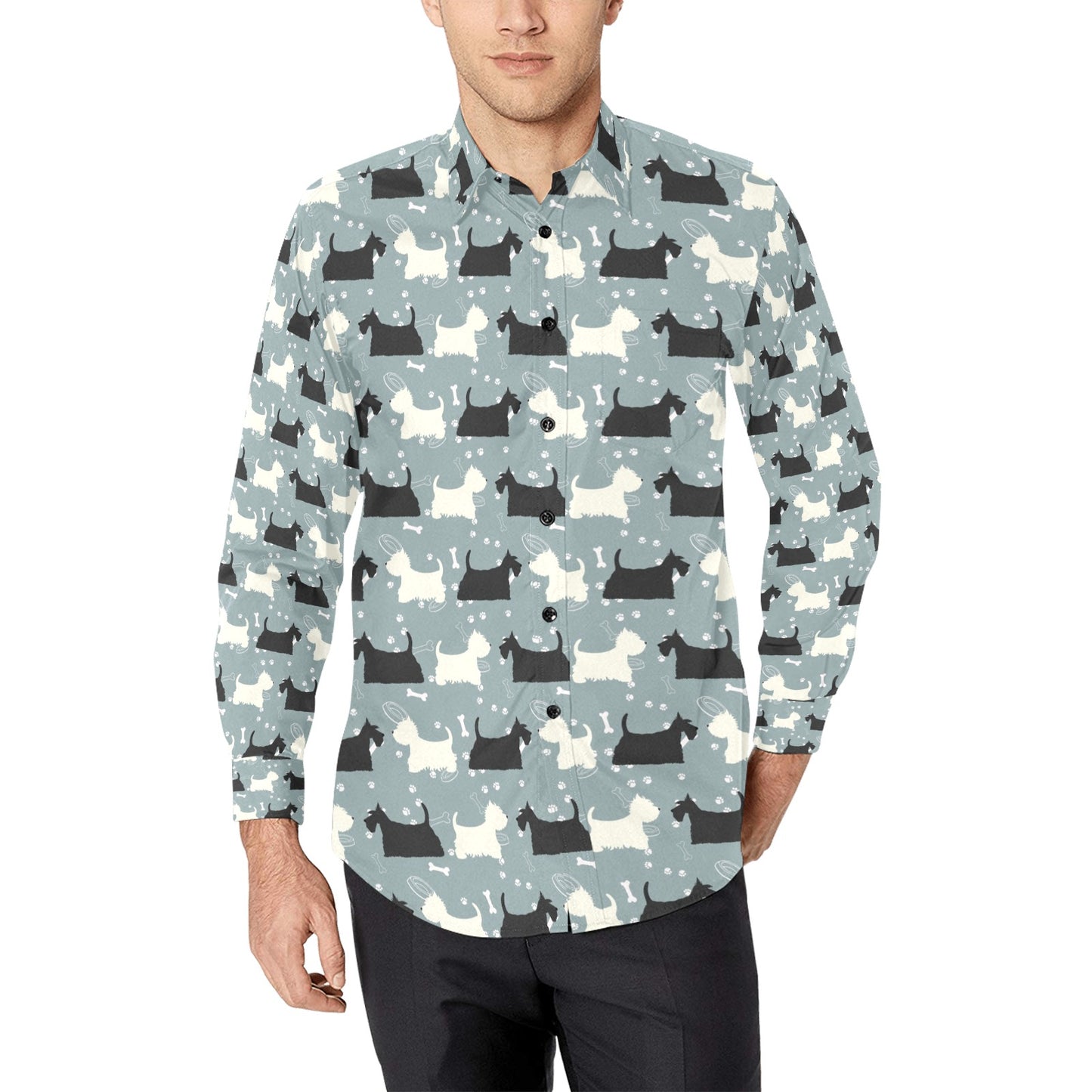 Scottish Terriers Print Design LKS301 Men's Long Sleeve Dress Shirt