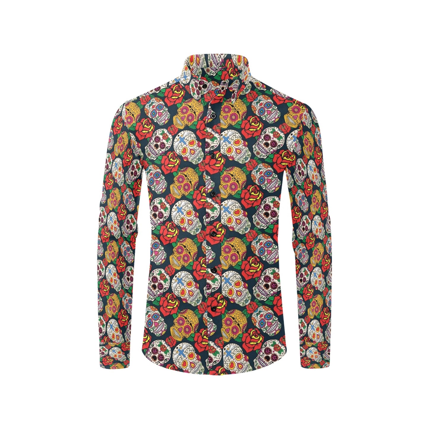 Sugar Skull Print Design LKS306 Men's Long Sleeve Dress Shirt
