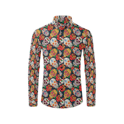 Sugar Skull Print Design LKS306 Men's Long Sleeve Dress Shirt
