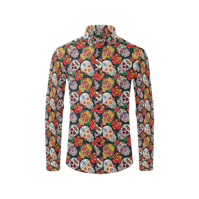 Sugar Skull Print Design LKS306 Men's Long Sleeve Dress Shirt
